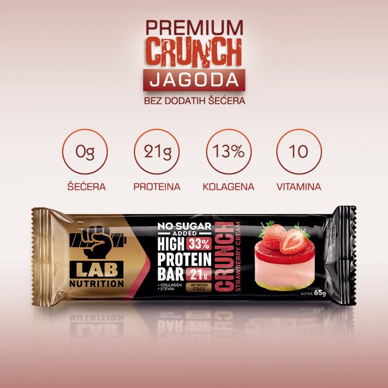 Proteinska Čokoladica – Crunch PREMIUM – Hrskava – JAGODA – bez šećera